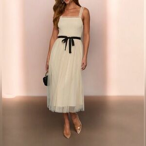 Lovers Muse Tulle Waist Tie Midi Dress